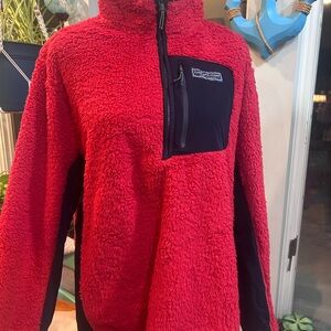 Vineyard Vines Women's Red and Navy blue  Fleece Pullover